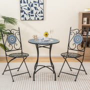 Conjunto de Bistrô Mesa Redonda e 2 Cadeiras Dobráveis – cor Azul – metal