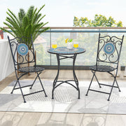 Conjunto de Bistrô Mesa Redonda e 2 Cadeiras Dobráveis – Azul – Metal