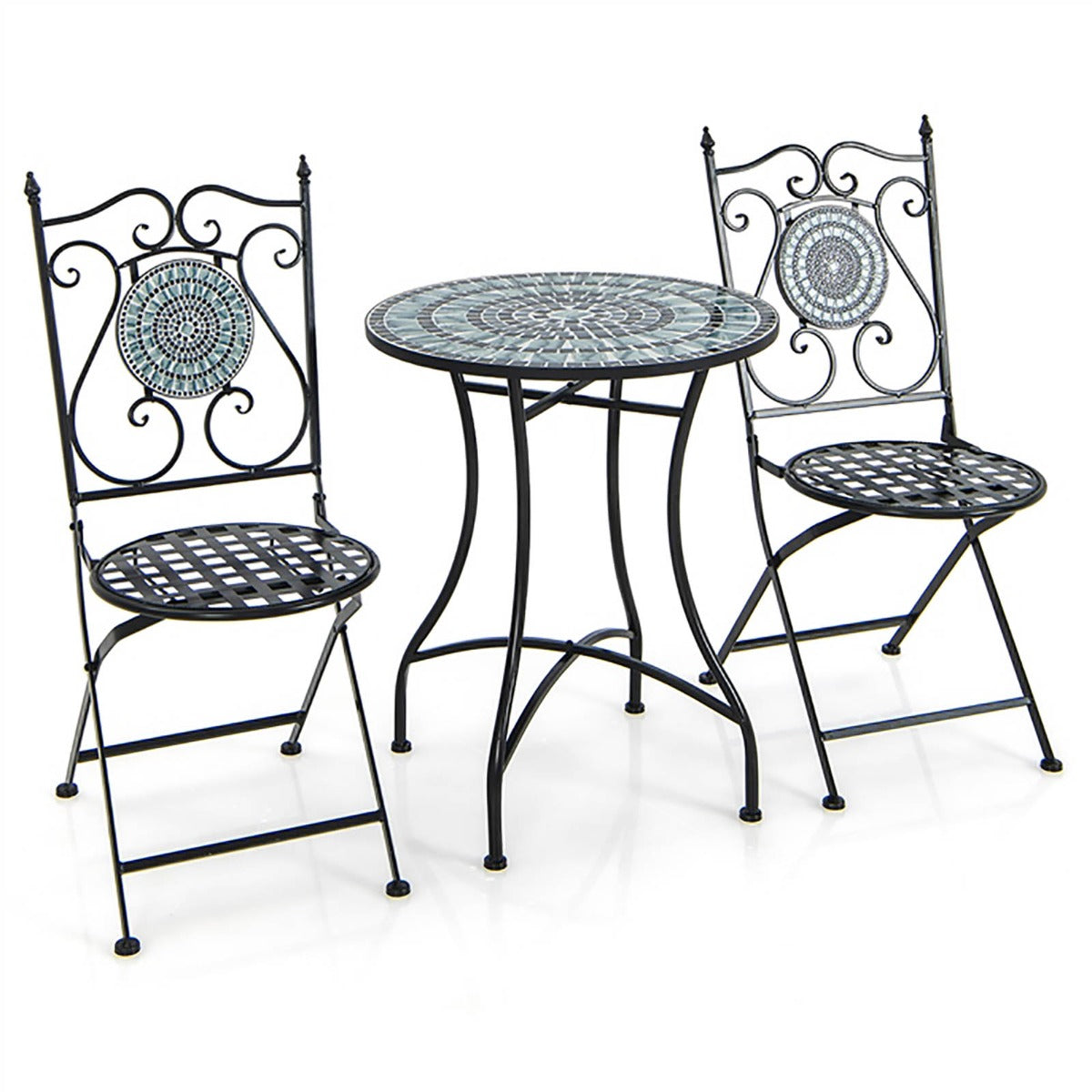 Conjunto de Bistrô Mesa Redonda e 2 Cadeiras Dobráveis – Cinzento – Metal