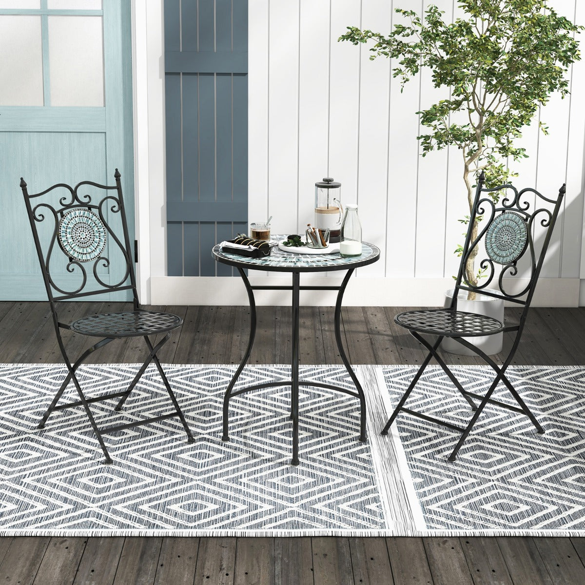 Conjunto de Mesa Redonda Bistrô e 2 Cadeiras Dobráveis – Cinzento – Metal