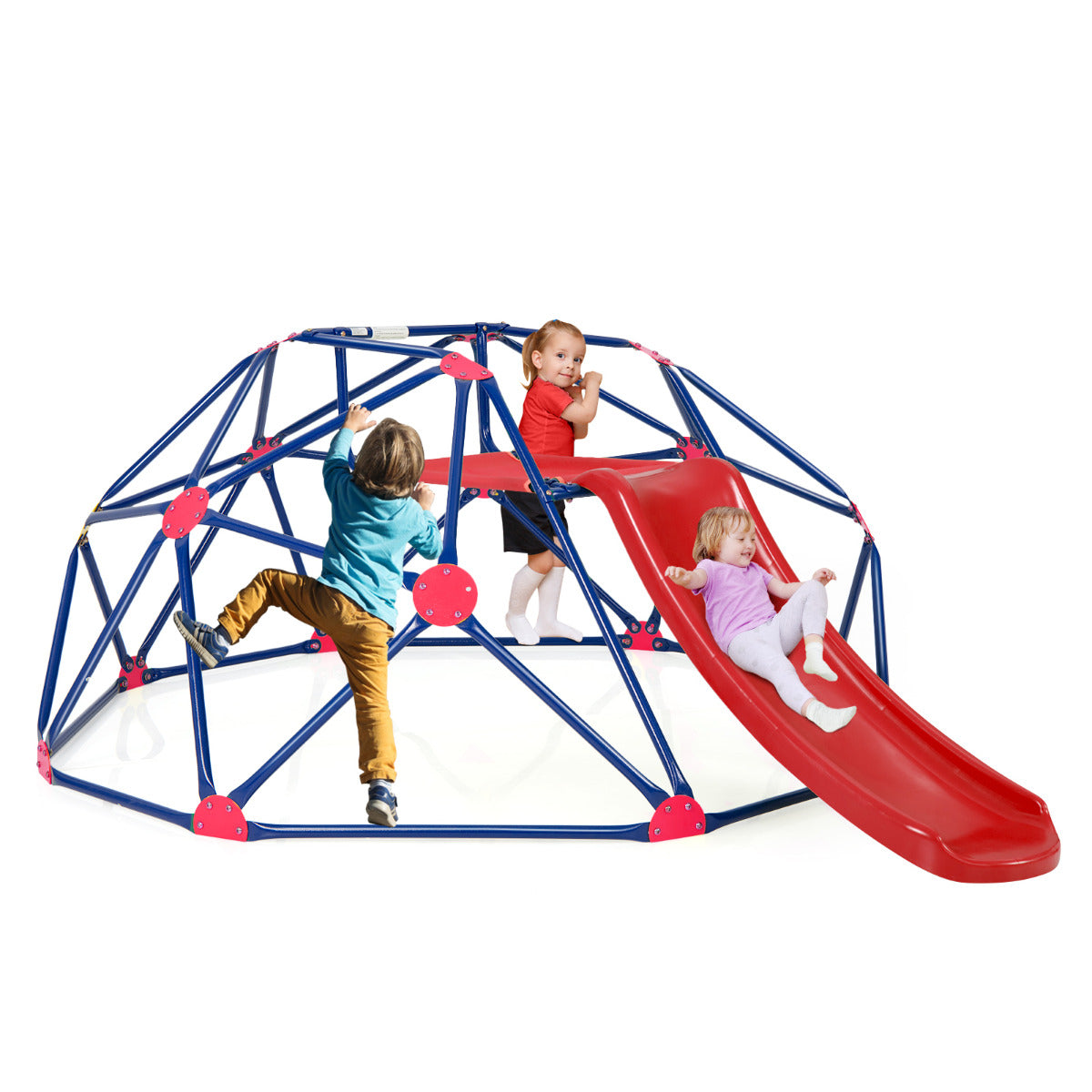 Parque Infantil de Escalada Geométrica com Escorrega Capacidade 180 kg para Crianças dos 3 aos 10 Anos Vermelho