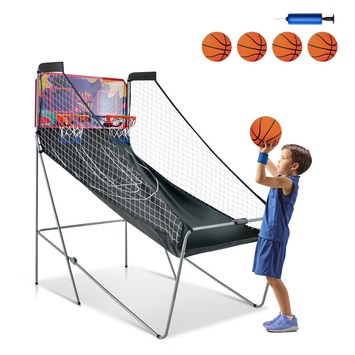 Jogo de Basquetebol Dobrável Máquina de Basquetebol Brinquedo Eletrónico com Contador Cesta de Basquetebol Roxa