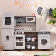 Cozinha de Brincar para Crianças com Luz Sons Fogão Pia Máquina de Gelo Micro-ondas Máquina de Lavar Campainha Acessórios Castanho