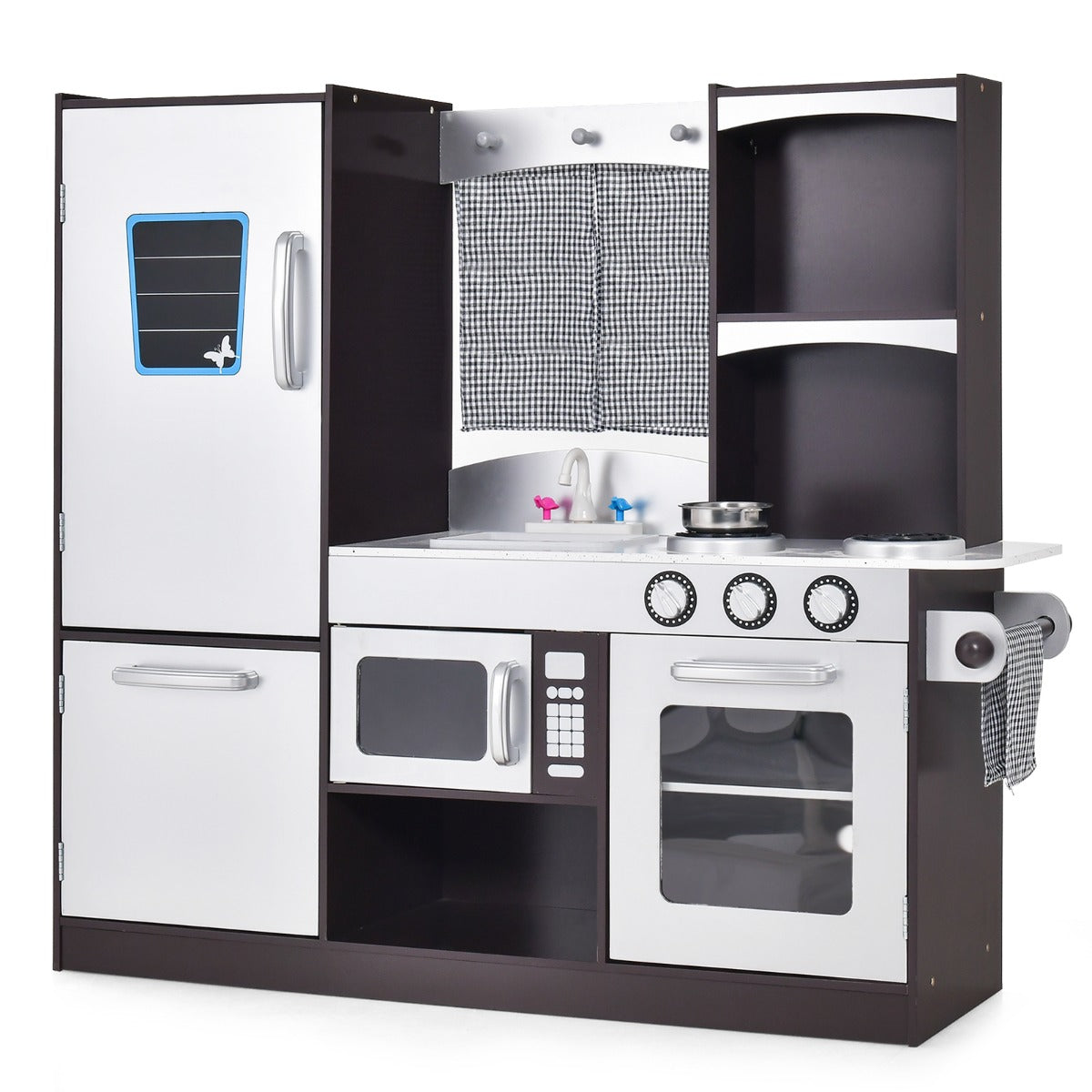 Cozinha de Madeira de Brincar para Crianças com Frigorífico, Forno, Pizarra, Fogão, Torneira e Pia 105 x 31,5 x 95 cm Café