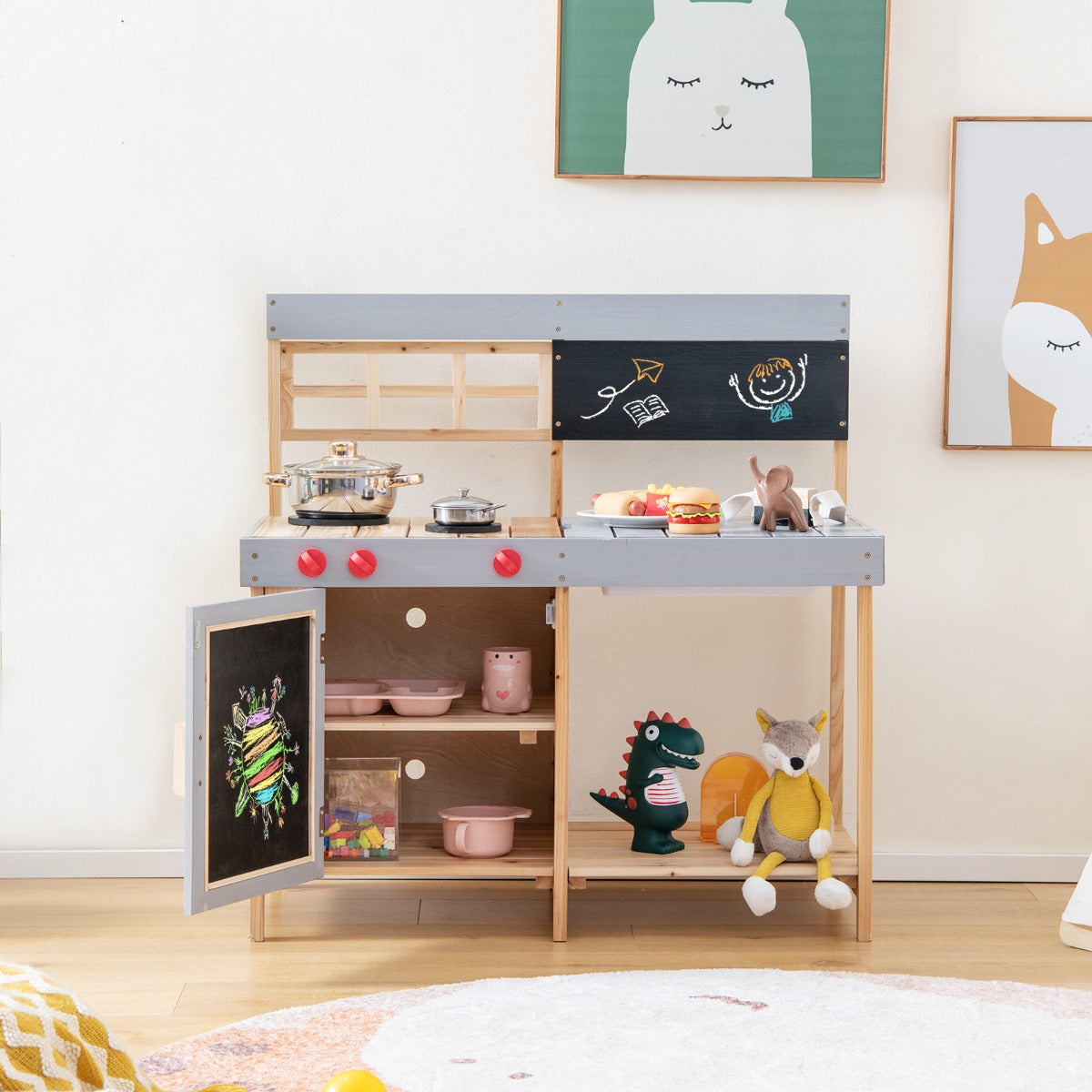 Cozinha de Brinquedo Infantil – 89 cm x 45 cm x 90 cm – Madeira Natural