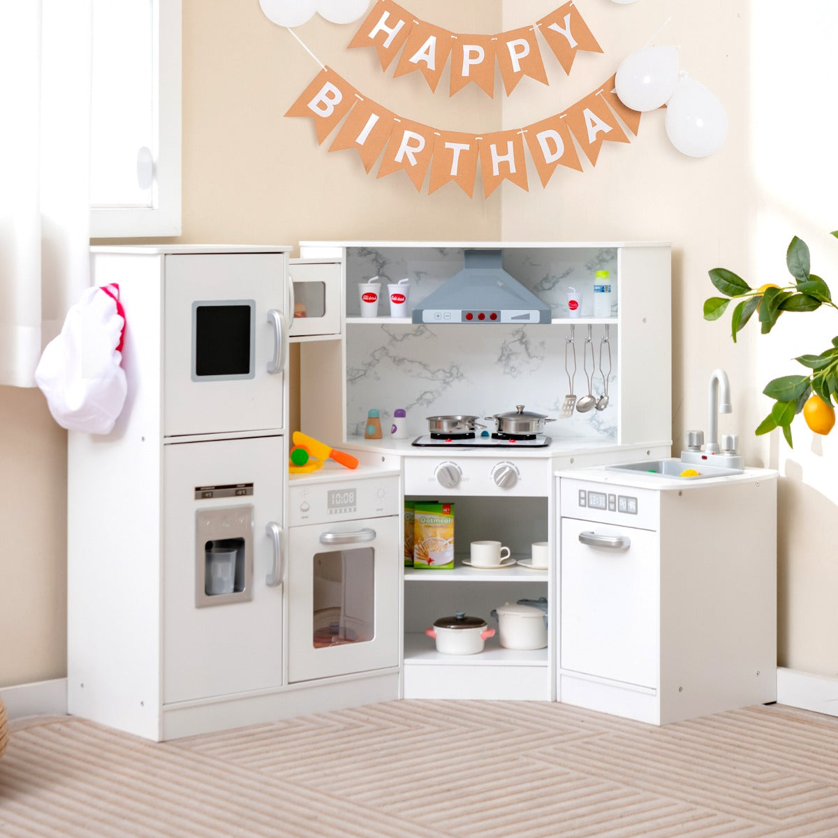 Cozinha Infantil de Madeira com Lavatório - Branco