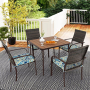 Conjunto de Jantar para Jardim – 4 Cadeiras de Ratan – 1 Mesa Quadrada – Metal