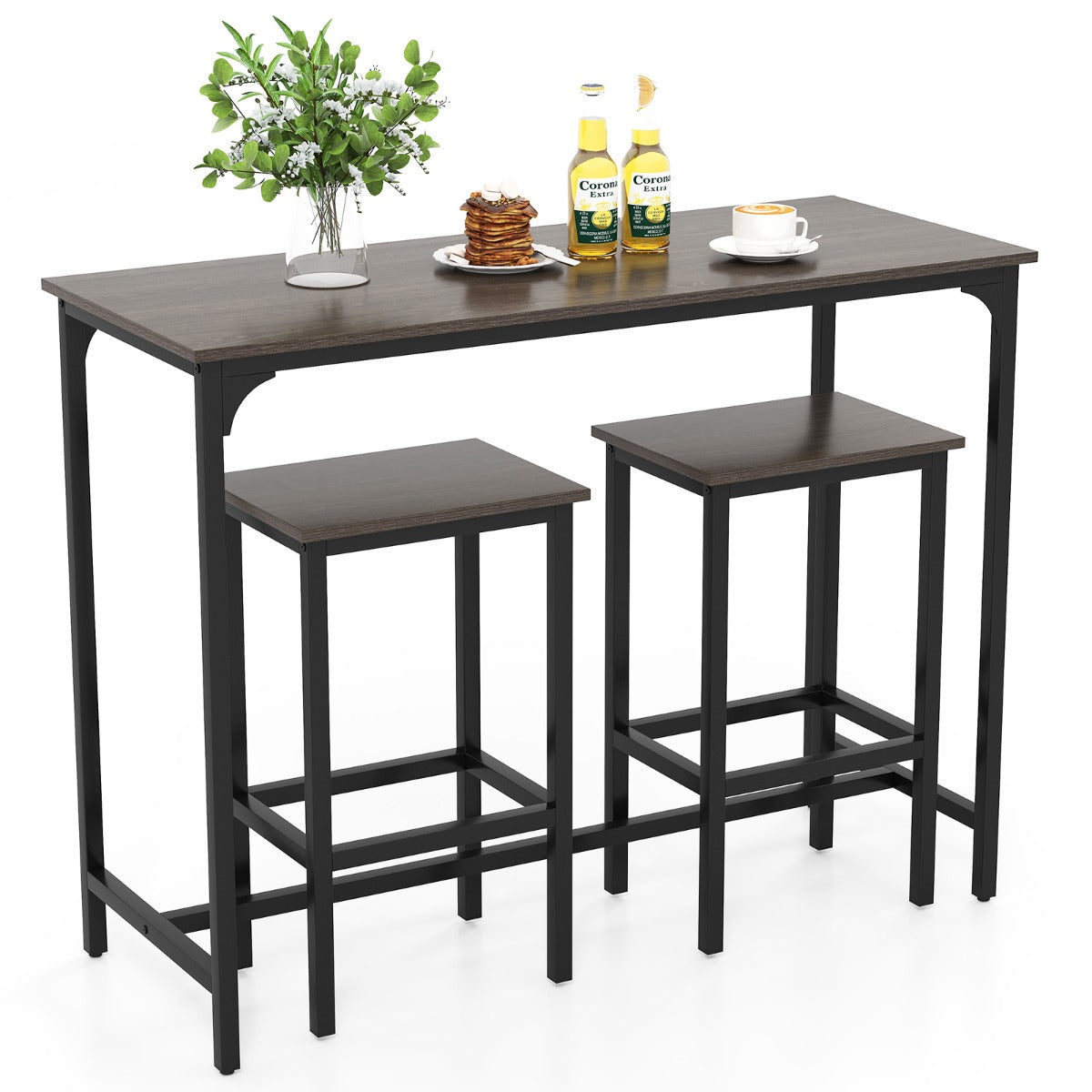 Conjunto de Mesa de Cozinha – 120 x 48 x 91 cm – Cinza – Metal e Madeira de Engenharia