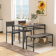 Conjunto de Mesa de Jantar Industrial e 2 Cadeiras de Jantar de 4 Peças com Estrutura de Metal e Prateleira Moderna para Sala de Jantar e Cozinha Cinzenta