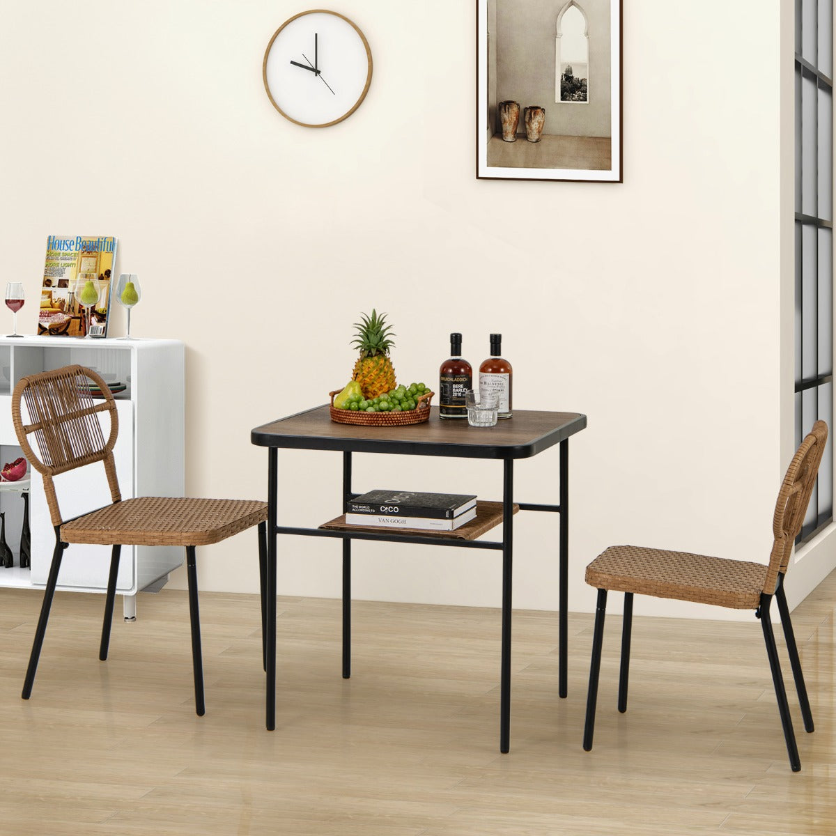 Conjunto de Sala de Jantar – Estrutura metálica – Natural – Vime
