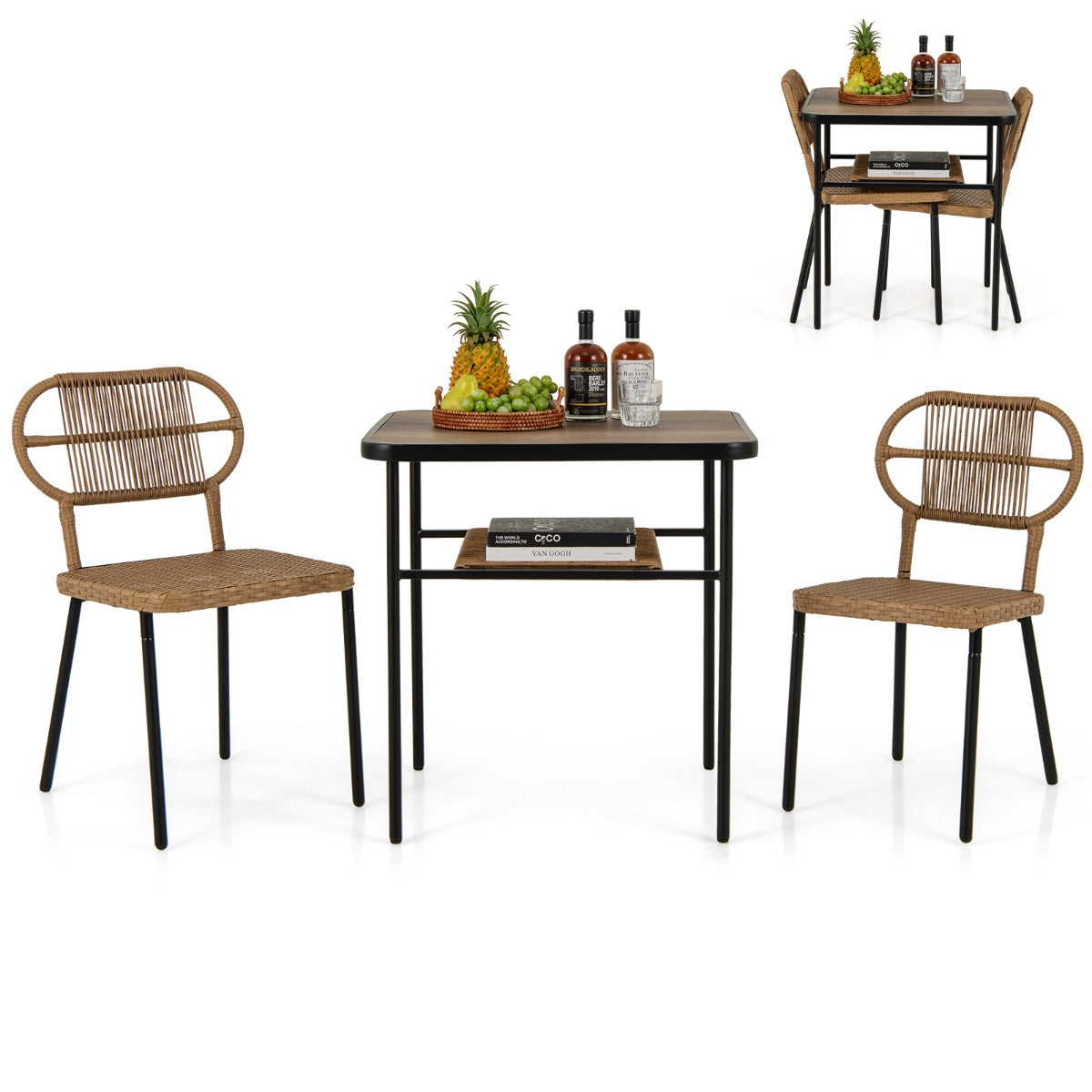 Conjunto de Sala de Jantar – Estrutura metálica – Natural – Vime