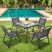 Conjunto de Mesa de Jantar e 4 Cadeiras Dobráveis – 86 x 86 x 70 cm, 59 x 69 x 89 cm – Cinzento – Metal e Vidro Temperado