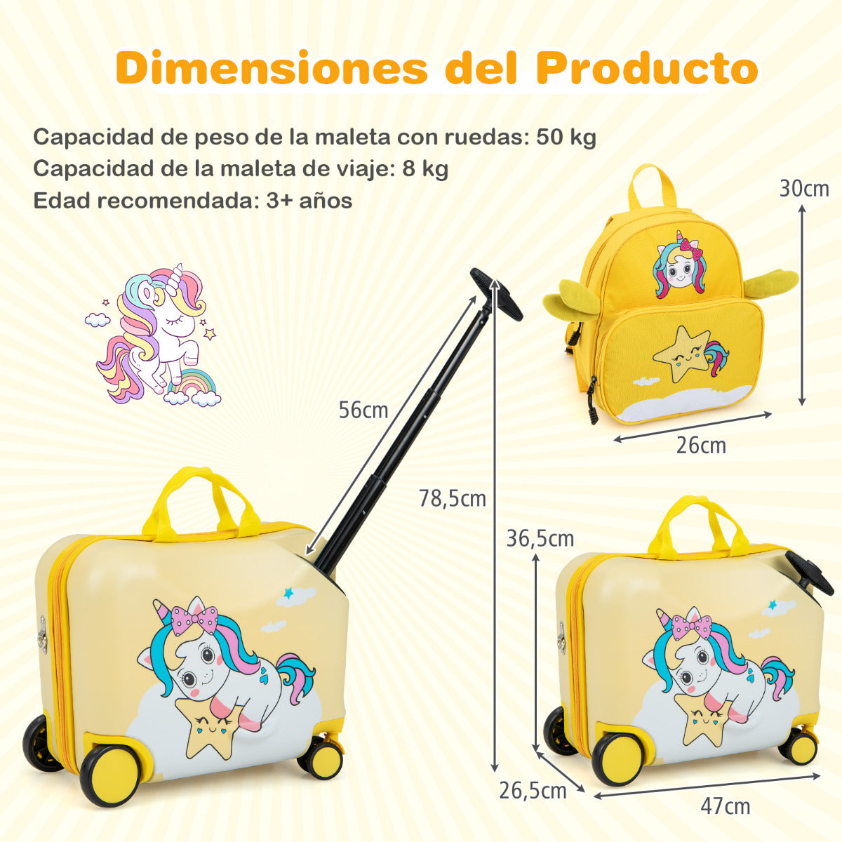 Conjunto de Bagagem Infantil – 18" e 12" – Amarelo Claro – Casca Dura
