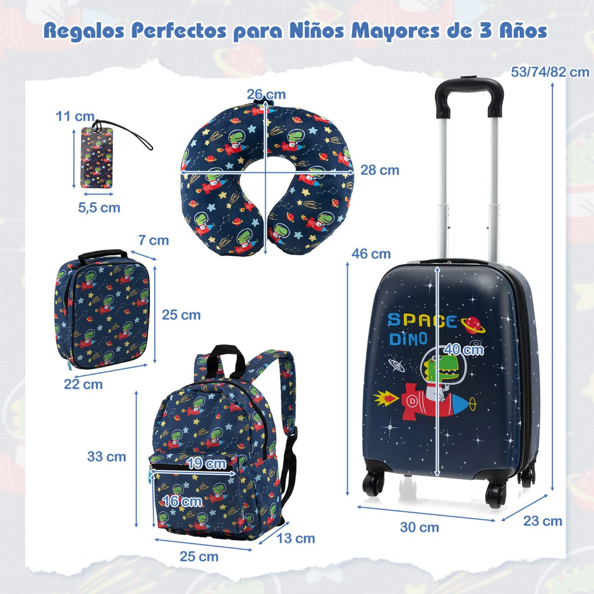Conjunto de Bagagem para Crianças – 5 Peças – Azul Escuro – Poliéster