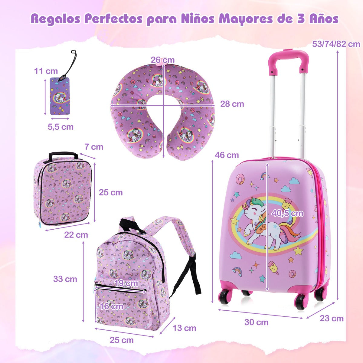 Conjunto de Bagagem para Crianças – 5 Peças – Rosa Escuro