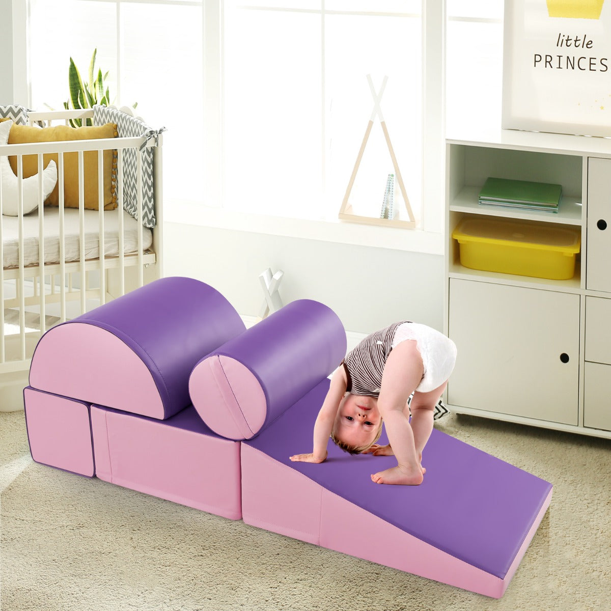 Conjunto de Espuma Suave de 5 Peças para Escalar e Rastejar para o Desenvolvimento Infantil em Roxo e Rosa