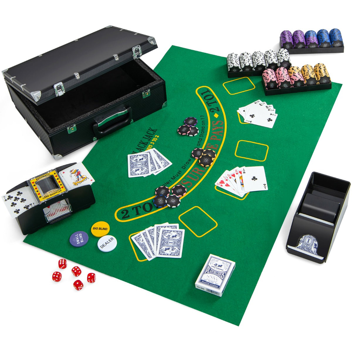 Conjunto de Fichas de Póquer de Casino – 300 Fichas – Preto – Feltro