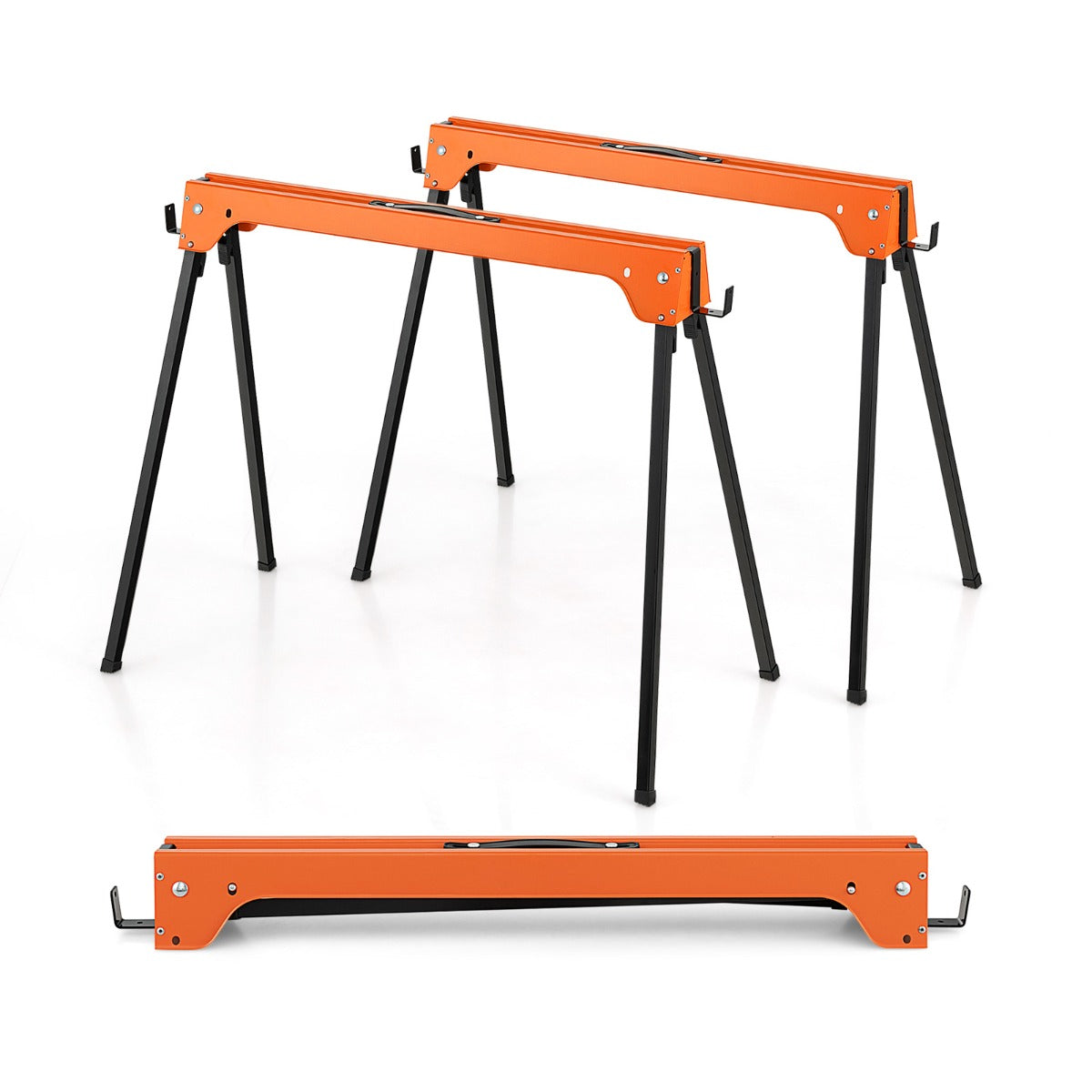 Conjunto de 2 Cavalete Dobrável com Braços de Suporte Removíveis Capacidade de Carga 600kg Ferramentas Elétricas Compactas 92 x 48 x 74 cm Laranja