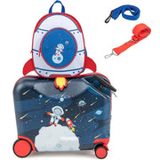 Conjunto de Mala com Rodas de 18" + Mochila Infantil com Pega e Alças Ajustáveis com Rodas Trotinete 40L Astronautas