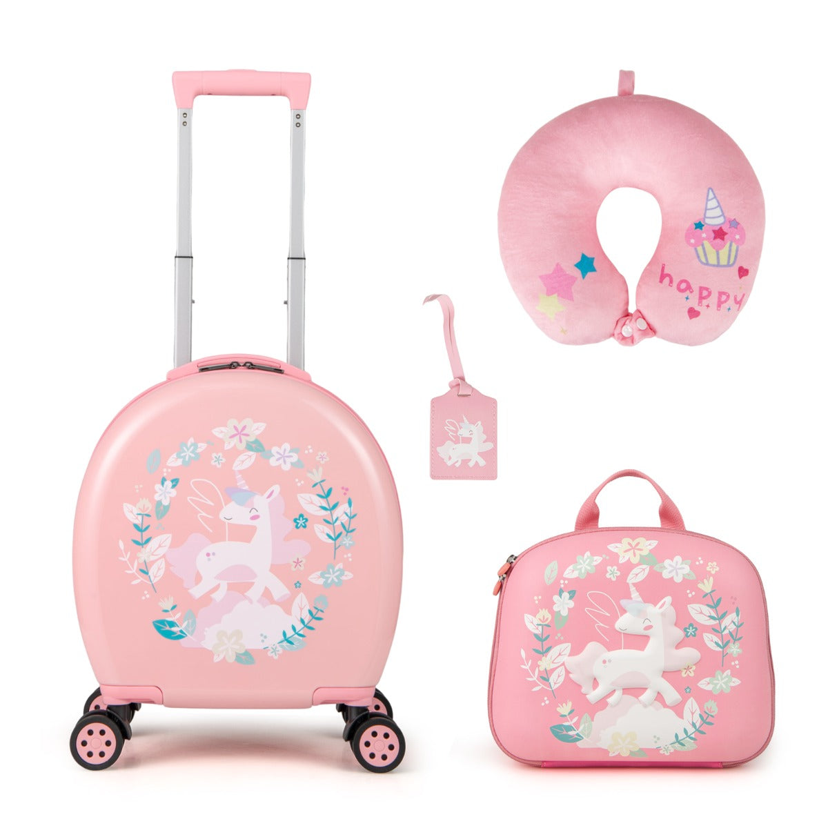 Conjunto de Malas para Crianças – 14 polegadas – Rosa – ABS e tecido oxford