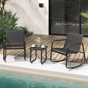 Conjunto de Mesa e 2 Mecedoras de Bistrô – 72 x 61 x 80 cm, 44 x 44 x 40 cm – Preto – Metal e Vidro