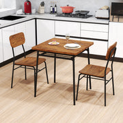 Conjunto de Mesa de Jantar de 3 Peças com Mesa e Cadeiras Quadradas com Estante Estrutura Metálica Conjunto de Móveis de Cozinha Café