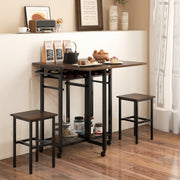 Conjunto de Mesa de Bar e 2 Bancos de Bar – 74 cm x 74 cm – Castanho – Metal