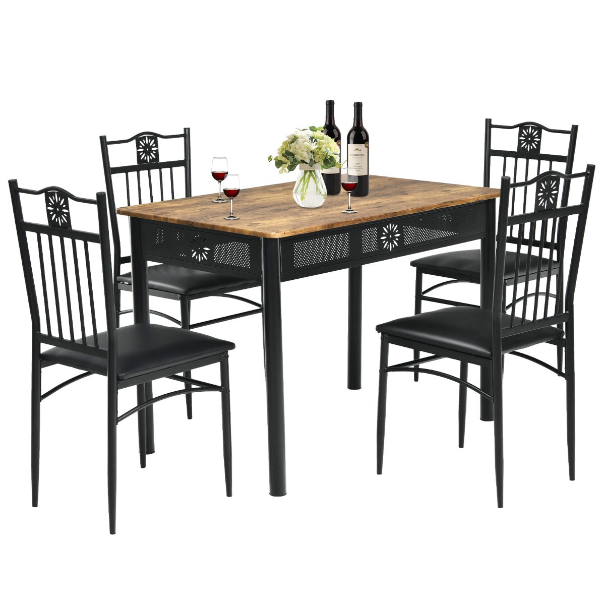 Conjunto de Mesa de Jantar Moderna com 4 Cadeiras Estofadas para Casa e Restaurante Preto