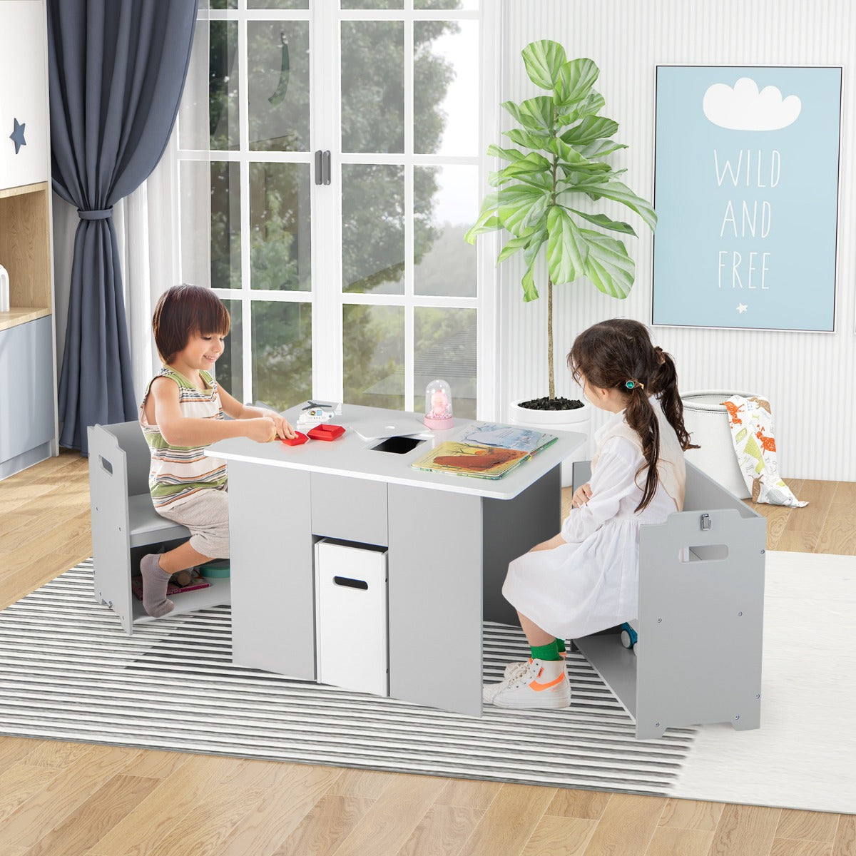 Conjunto de Mesa e Cadeiras Infantil – Cinzento