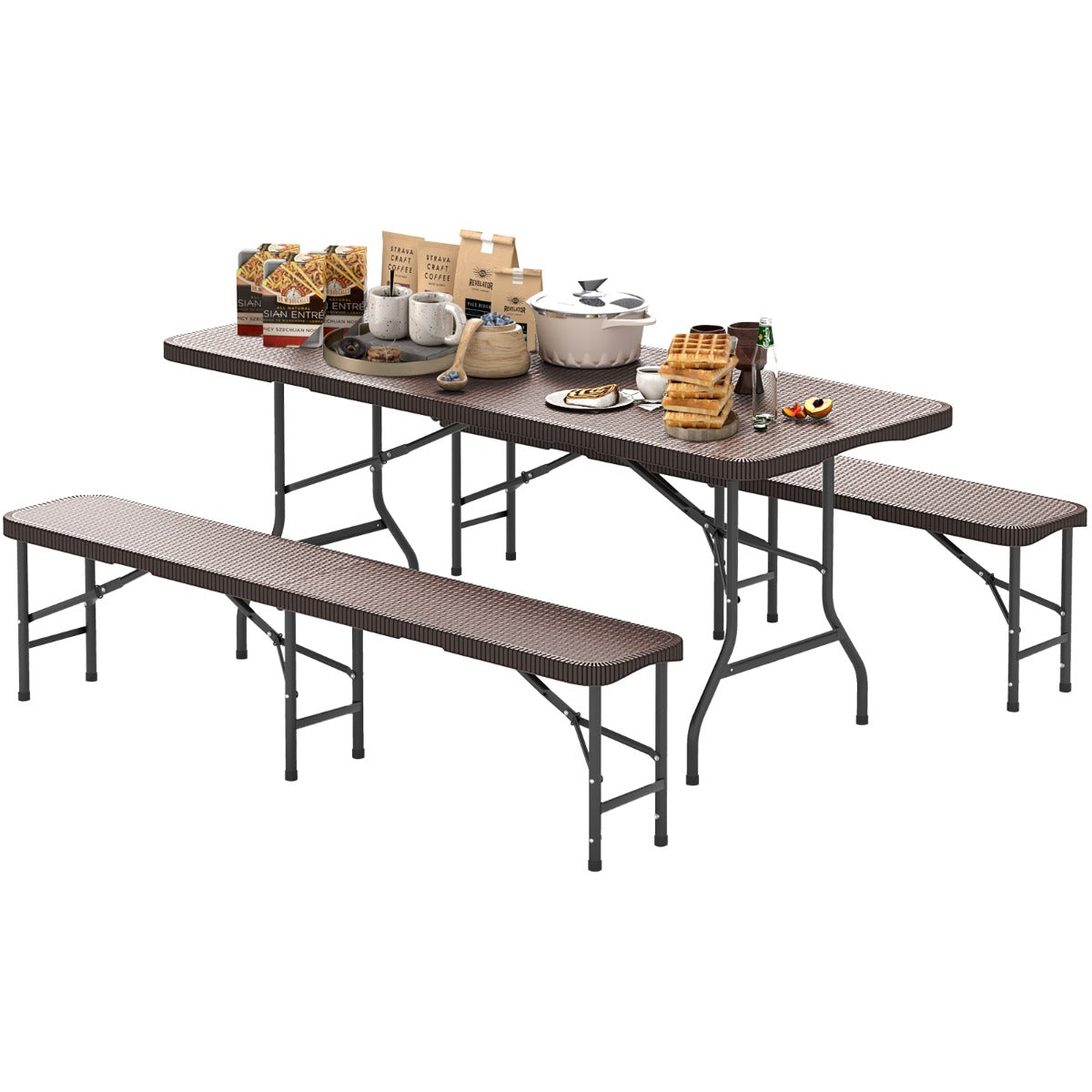 Conjunto de Mesa e Banco para Picnic de 180 cm em HDPE Portátil para Camping Café