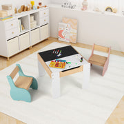 Conjunto de Mesa e 2 Cadeiras para Crianças Mesa de Atividades em Madeira 4 em 1 para Arte Desenho Leitura Pizarra Desmontável Multicolor