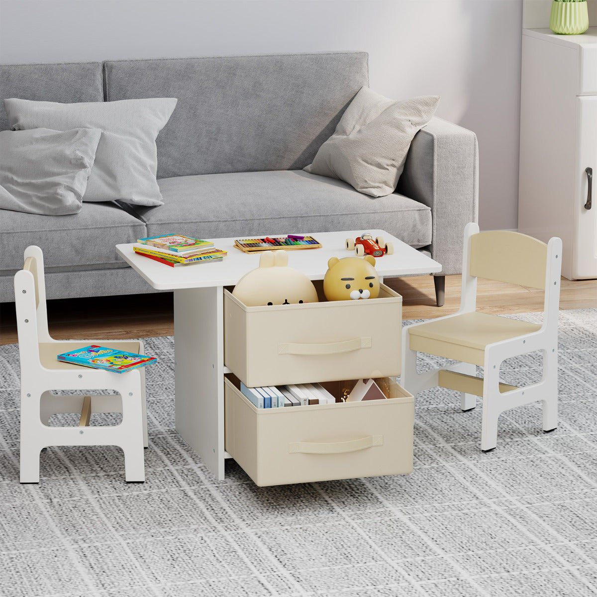 Conjunto de Mesa e 2 Cadeiras para Crianças com 3 Peças, Bege