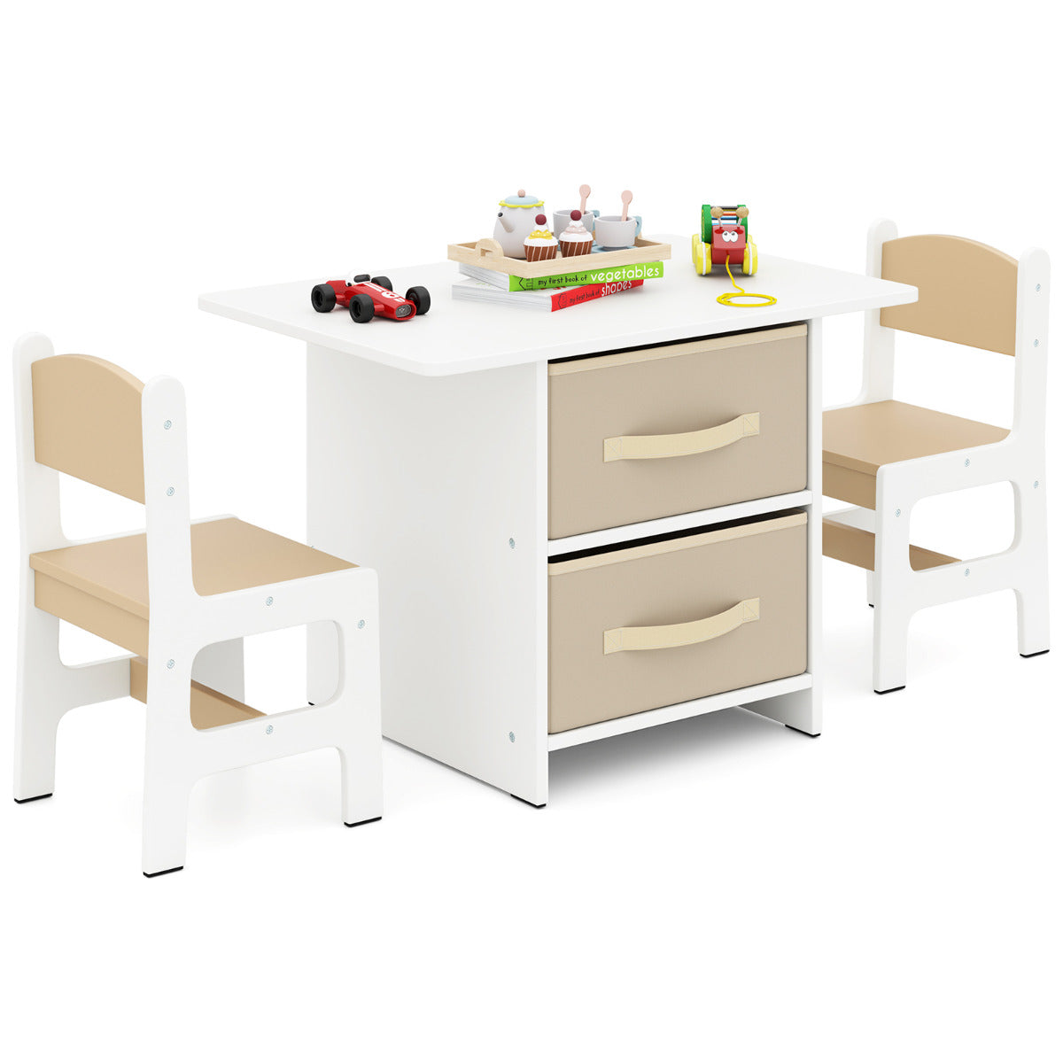 Conjunto de Mesa e 2 Cadeiras para Crianças com 3 Peças, Bege