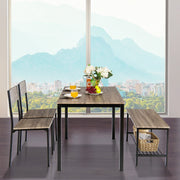 Conjunto de Mesa de Jantar Industrial com 2 Cadeiras e 1 Banco Estrutura em Metal e Prateleira - Cinzento