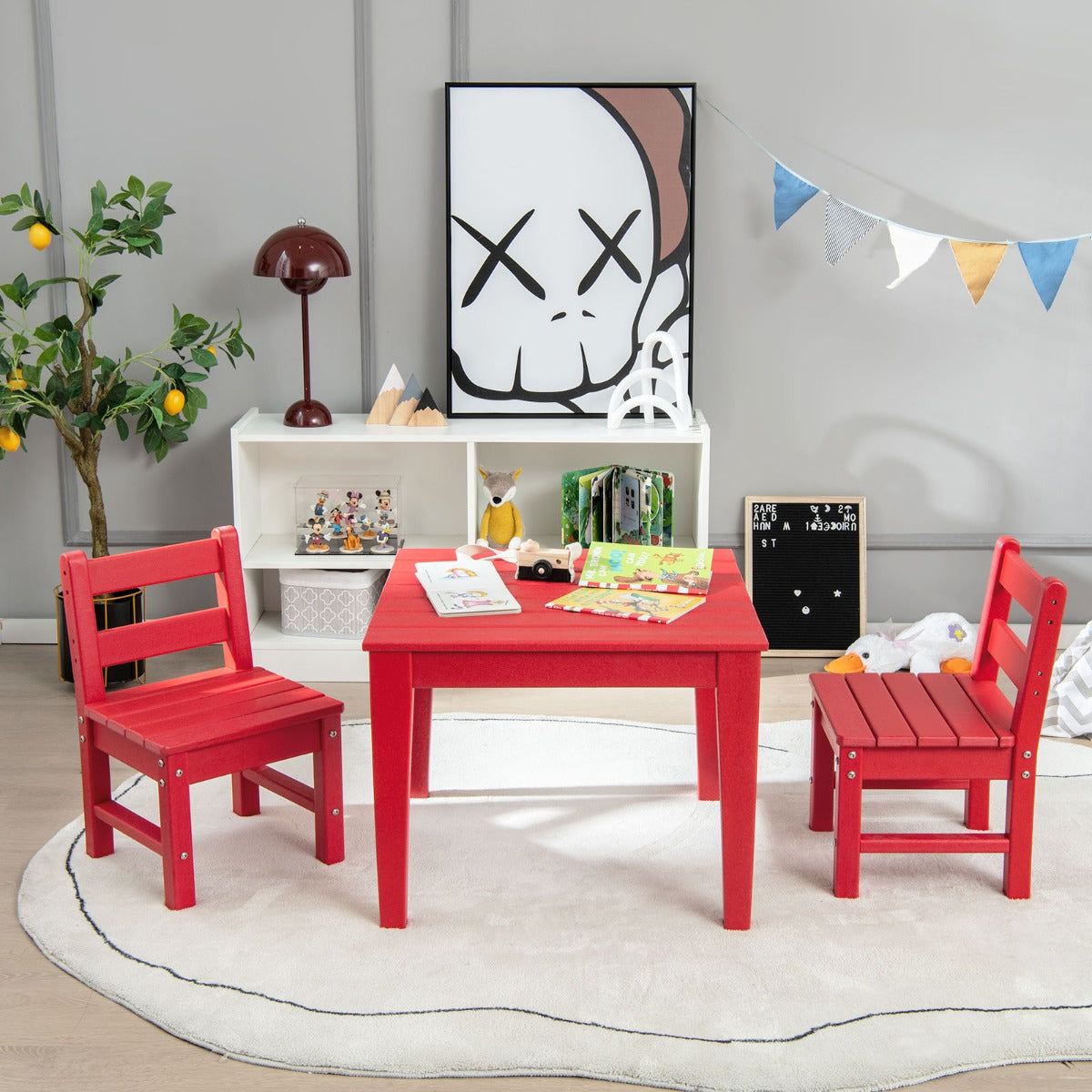 Conjunto de Mesa e Cadeiras para Crianças de 3 Peças Mesa de Atividades e 2 Cadeiras com Encosto para Brincar, Desenhar e Ler - Cadeira + Mesa - Vermelho
