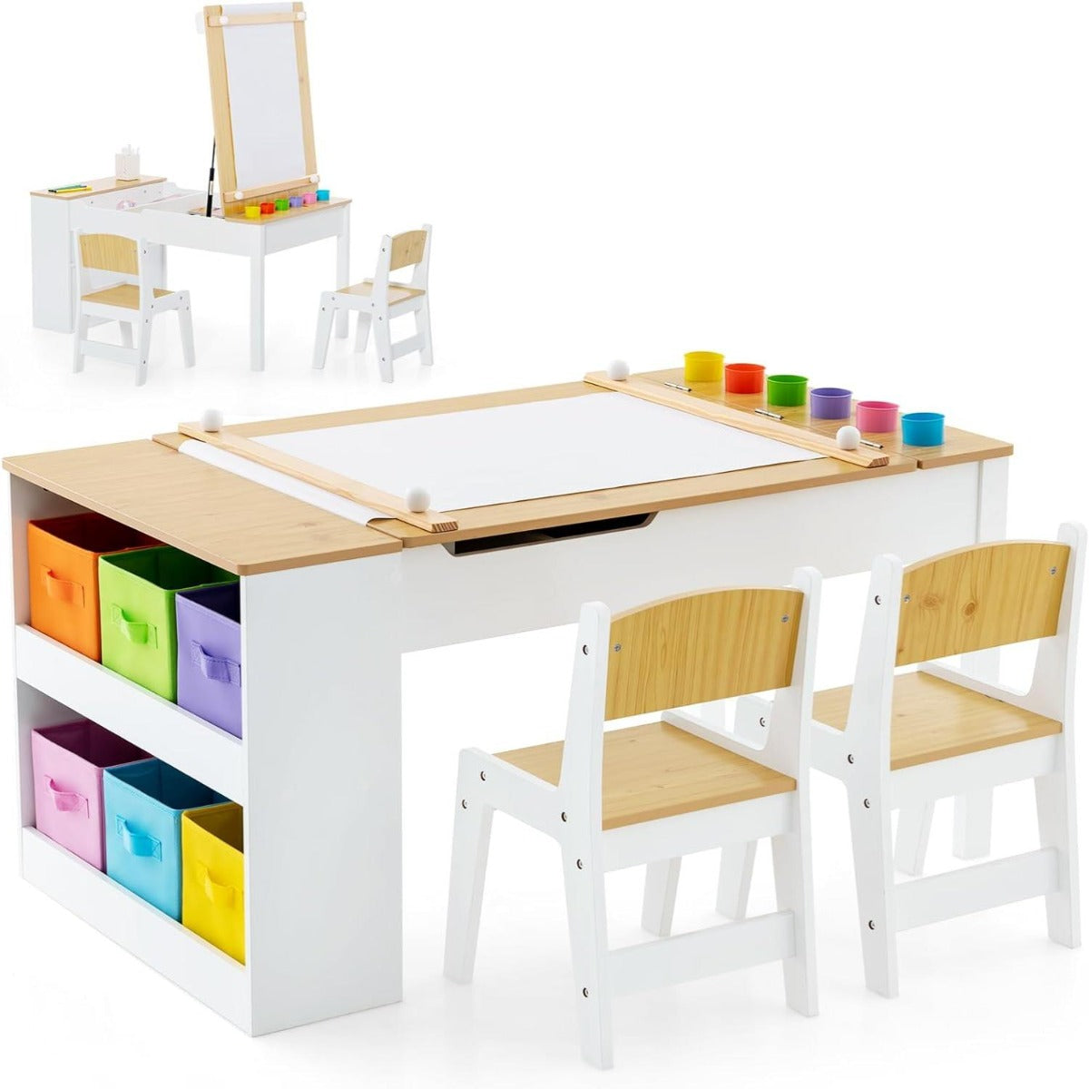 Conjunto de Mesa Elevável e 2 Cadeiras – 109 cm x 60 cm x 53 cm – Natural