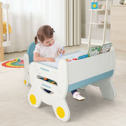 Conjunto de Mesa e Cadeira de Desenho Infantil com Mesa de Atividades para Crianças com Canetas de Aguarela Borracha de Quadro Estante Azul