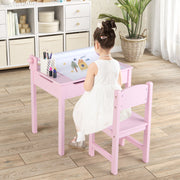 Conjunto de Mesa e Cadeira para Crianças Mesa de Atividades com Armazenamento e Suporte para Rolo de Papel para Desenhar Estudar Brincar Cor-de-Rosa