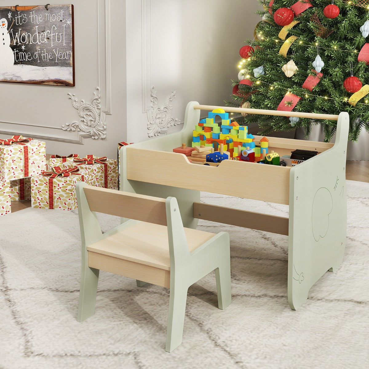 Conjunto de Mesa e Cadeira para Crianças – Verde – Madeira
