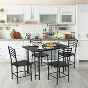 Conjunto de Mesa Retangular e 4 Cadeiras de Jantar com Pernas de Metal Antiferrugem Assentos Amplos Pretos