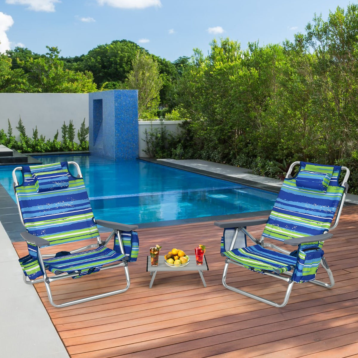 Conjunto de 2 Cadeiras Reclináveis para Exterior – Azul e Verde