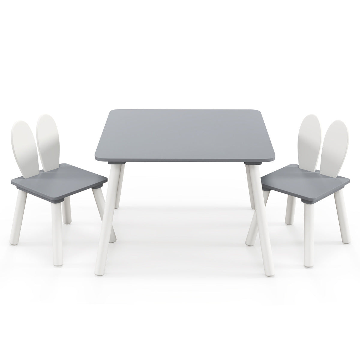 Conjunto de Mesa e 2 Cadeiras Infantil – 62 cm x 62 cm x 43 cm – Cinza – Madeira