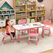 Conjunto de Mesa Infantil e 4 Cadeiras – Ajustáveis em Altura – Rosa – Superfície de Grafite
