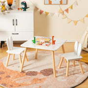 Conjunto de Mesa e Cadeiras Infantil Mesa Quadrada 2 Cadeiras de Coelho Pernas de Madeira Poupa Espaço Conjunto de Móveis Multifuncional para Crianças Branco