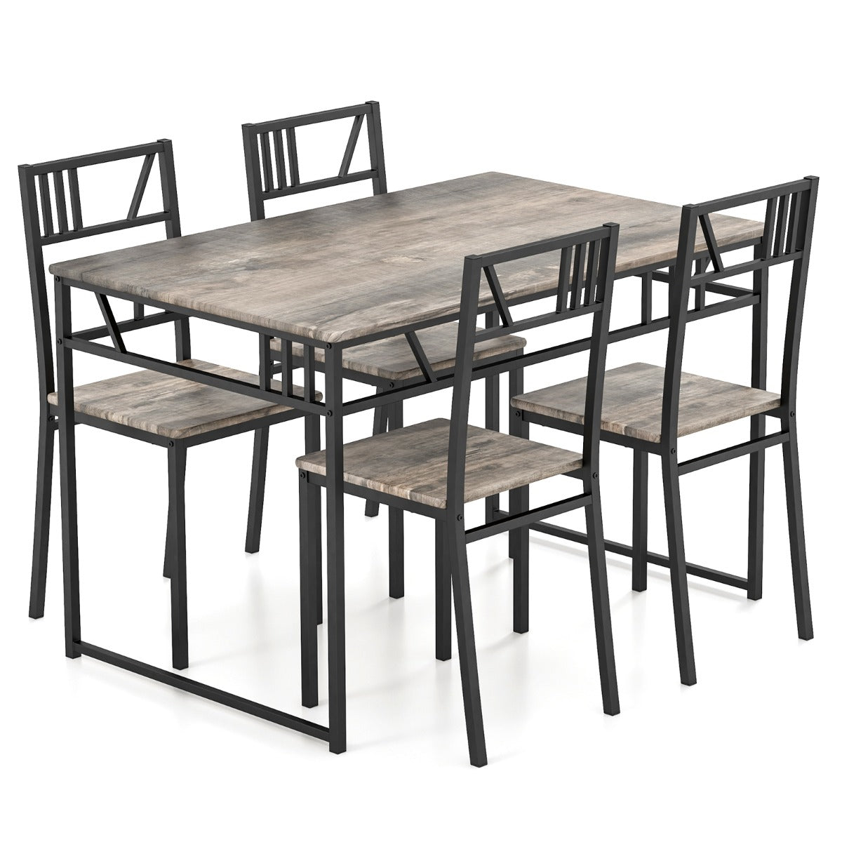 Conjunto de Mesa e Cadeiras Retangulares para Sala de Jantar com Estrutura de Metal Estilo Industrial Cinza