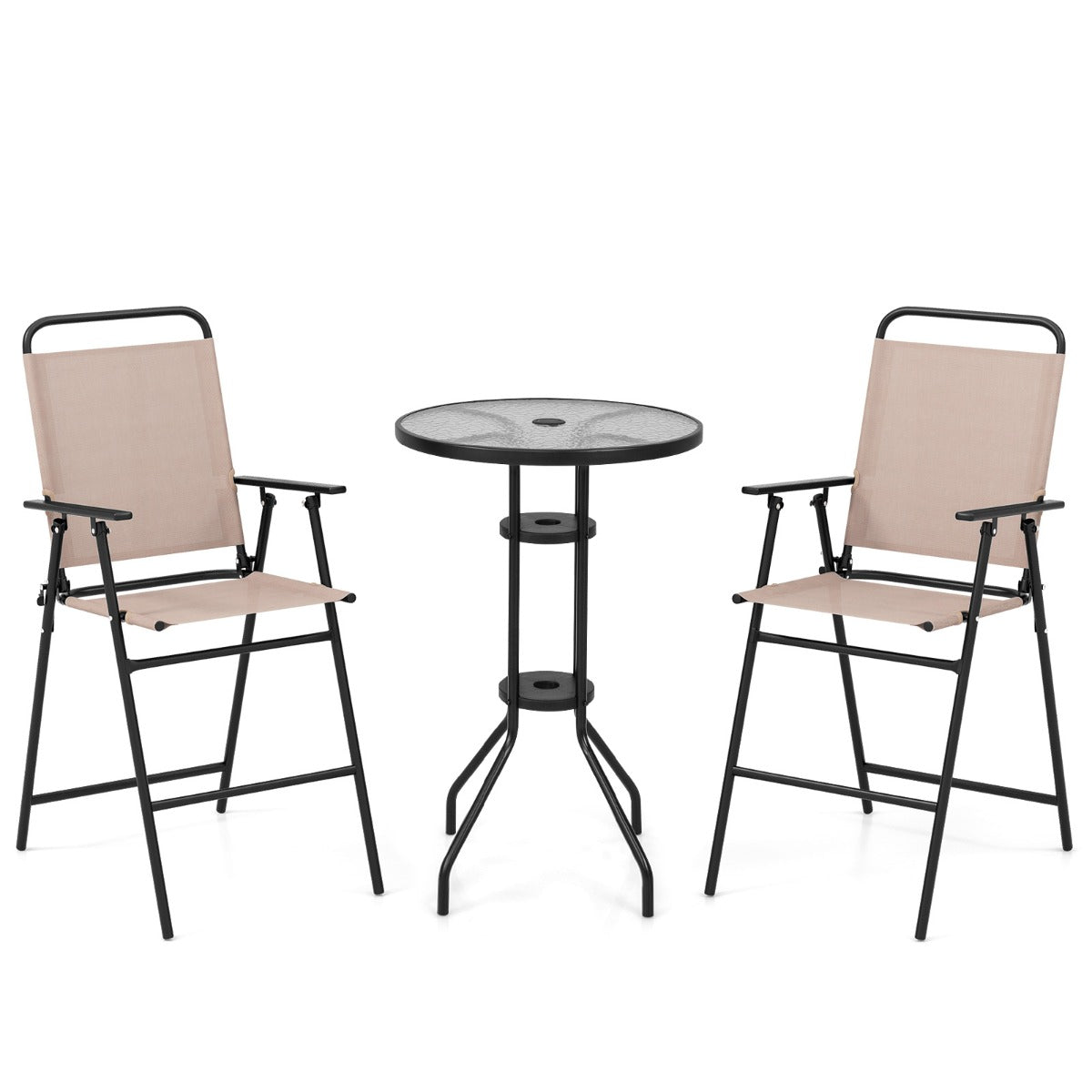 Conjunto de Mesa e 2 Cadeiras – Vidro Temperado – Bege