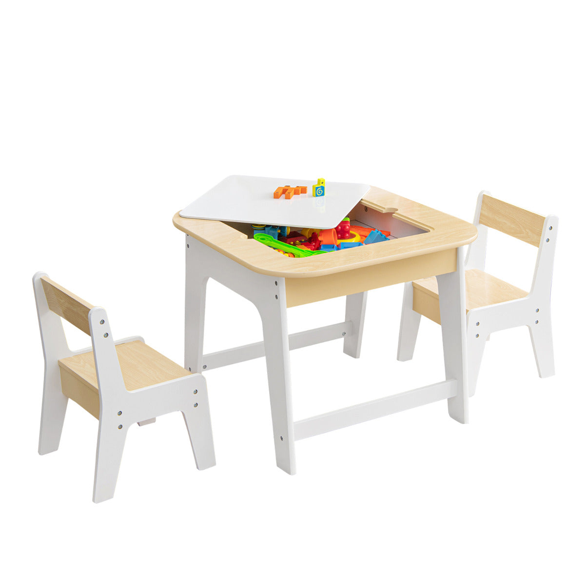 Conjunto Mesa e Cadeiras para Crianças com Mesa de Atividades Infantil e Armazenamento Oculto Conjunto de Móveis para Arte e Manualidades Natural