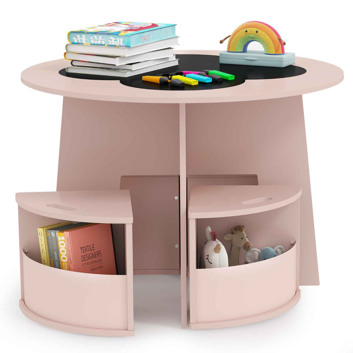 Conjunto de Mesa e Cadeiras para Crianças – 5 Peças – Rosa