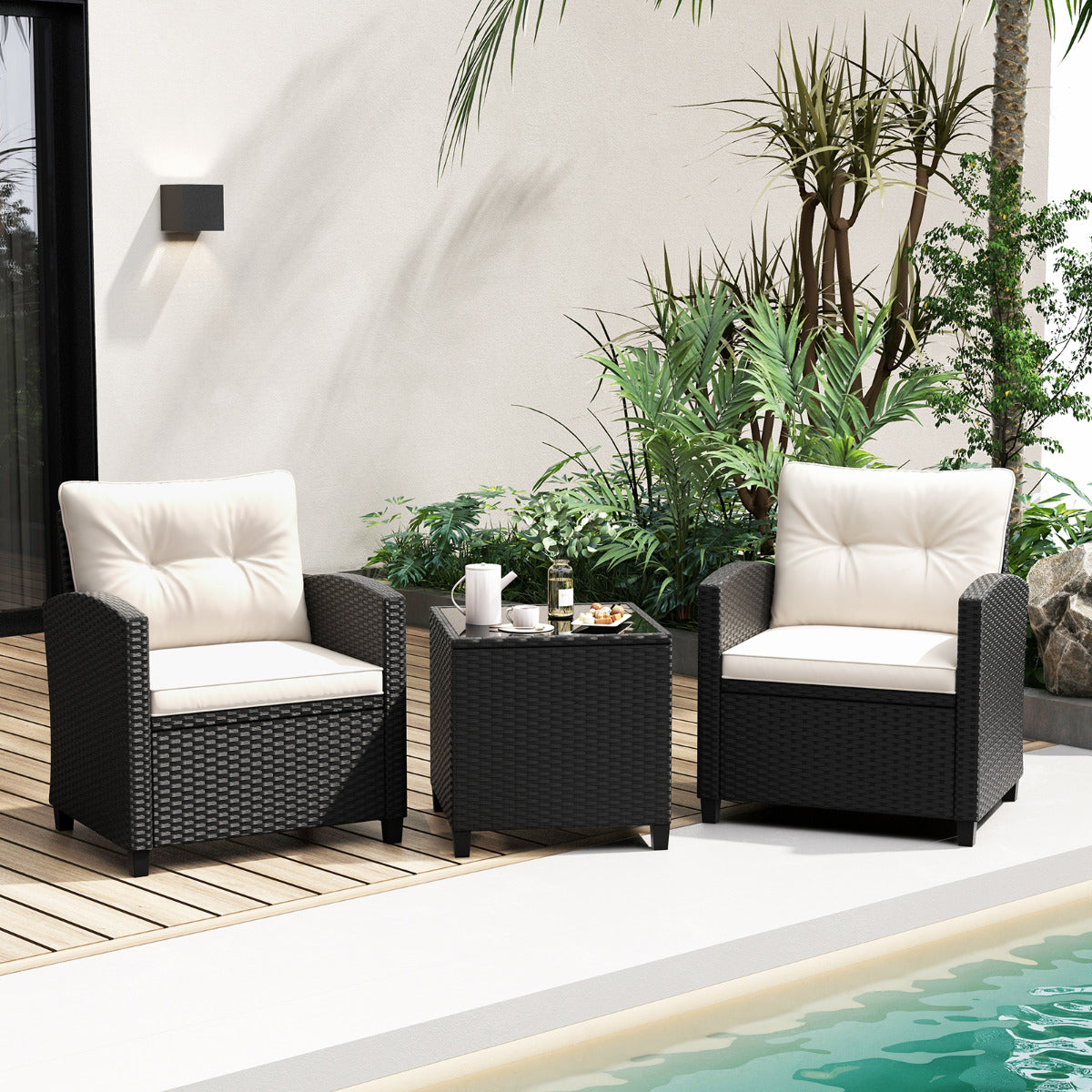 Conjunto de Móveis de Pátio de 3 Peças – 65 x 66 x 76 cm (cadeira) e 50 x 50 x 52 cm (mesa) – Preto – Vime PE