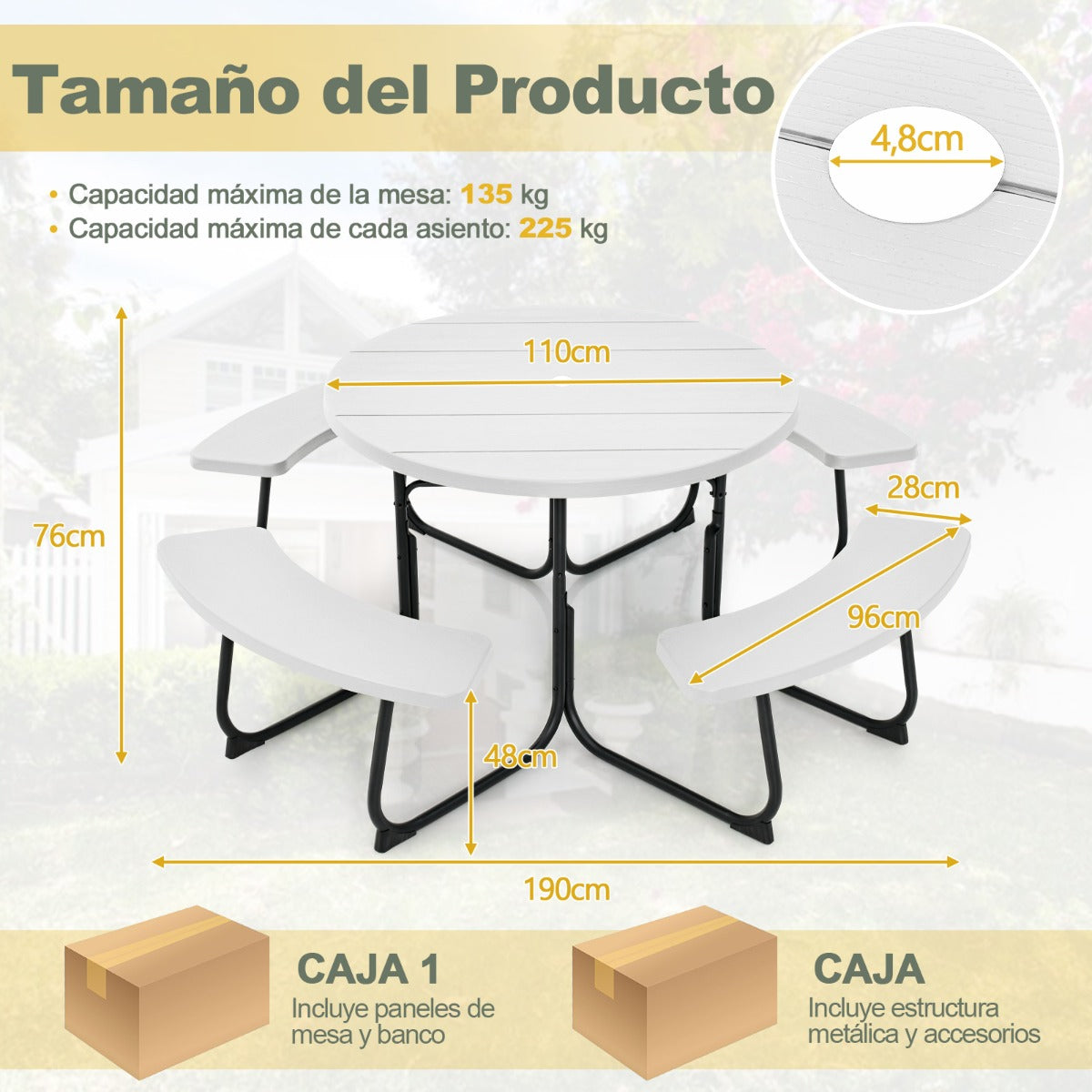 Mesa de Piquenique Redonda – 110 cm – Branco – HDPE
